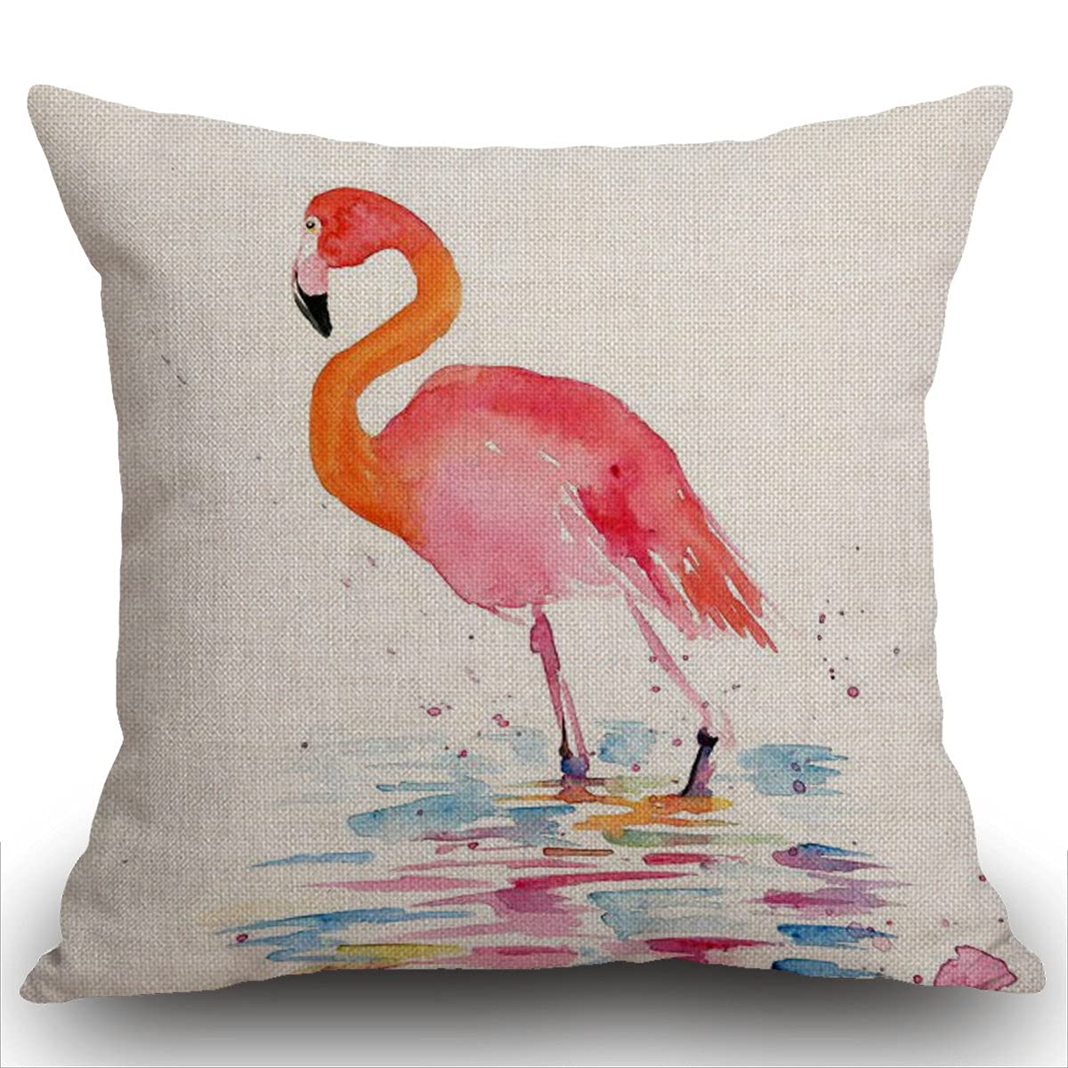 Smooffly Watercolor Bird Flamingo Cushion Cover Outdoor Furniture Decorative Linen Square Double Sided Printing Pillow Cover for Home Office Sofa Couch Car Garden 45 x 45cm 18 x 18 inches