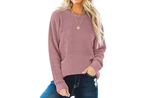 ZESICA Women's 2024 Fall Long Sleeve Crew Neck Waffle Knit Casual Loose Oversized Pullover Sweater Jumper Tops
