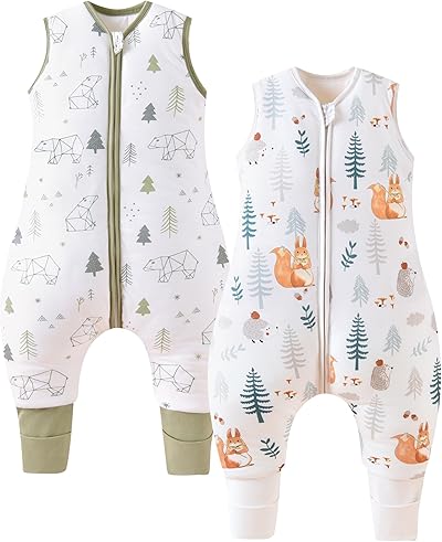 Chilsuessy 2er Pack Baby Schlafsack Mit Beinen 2.5 Tog - Winter Und Ganzjahres Schlafsack Mit Füßen Für Kinder, Eichhörnchen + Waldbär, 90cm/Baby Höhe 95-105cm