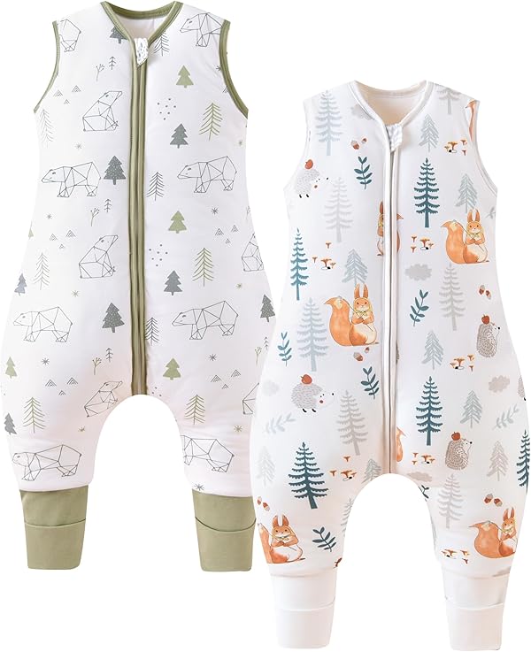 Chilsuessy 2er Pack Baby Schlafsack Mit Beinen 2.5 Tog - Winter Und Ganzjahres Schlafsack Mit Füßen Für Kinder, Eichhörnchen + Waldbär, 90cm/Baby Höhe 95-105cm