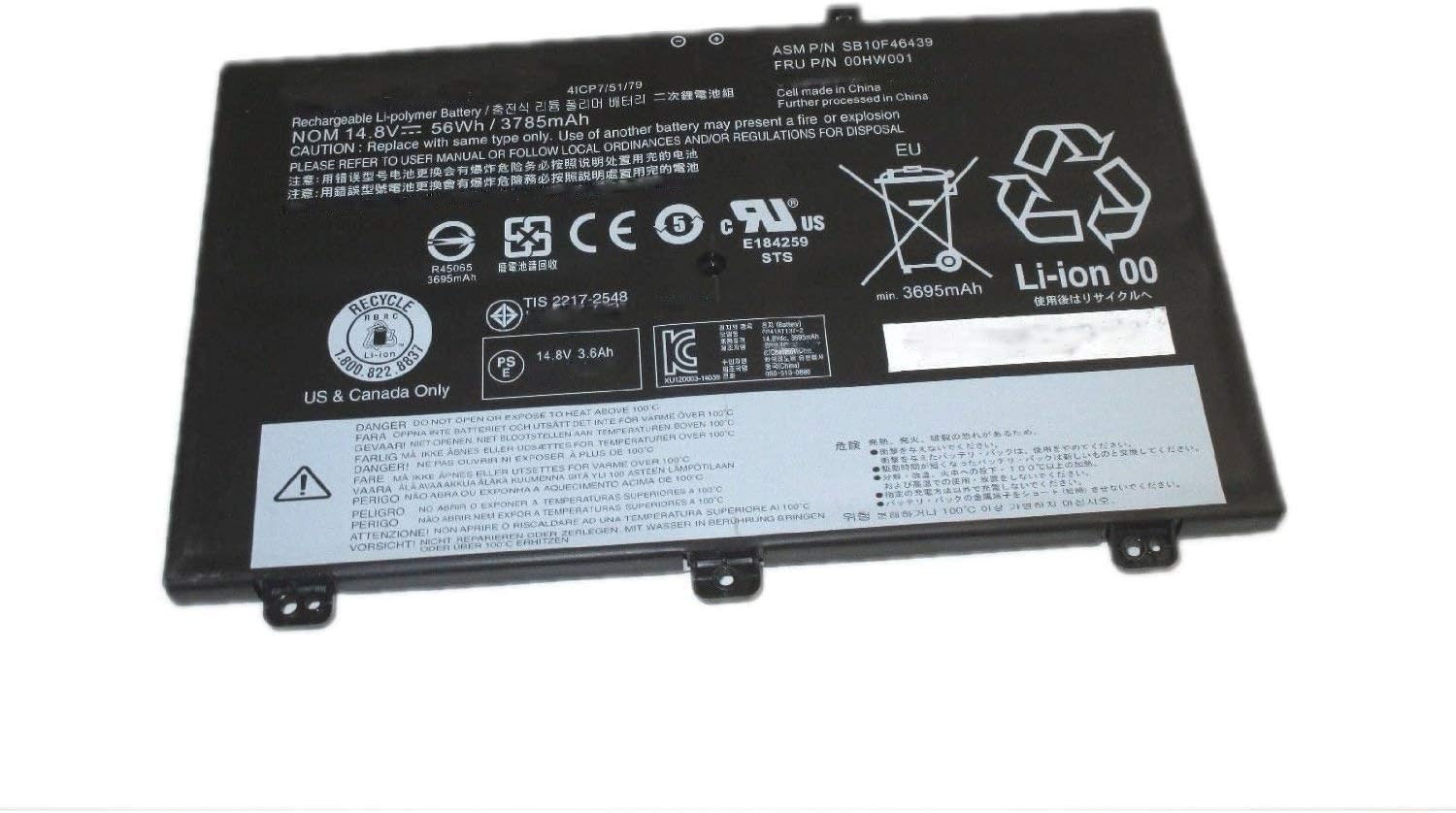 00HW000 00HW001 SB10F46438 SB10F46439 4ICP7/52/76 Laptop Battery Replacement for Lenovo ThinkPad S3 Yoga 14 Series Notebook 20DM 20DN (14.8V 56Wh 3785mAh)
