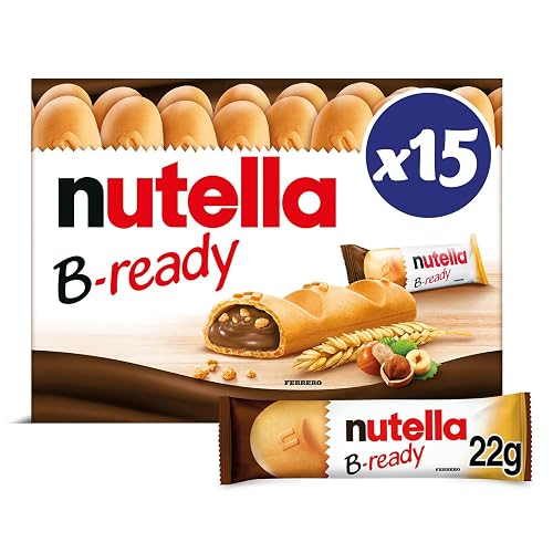 NUTELLA B-READY Wafer Snack Bars - Pack of 15 Bars - 330 g | Original NUTELLA Hazelnut Spread with Cocoa in Crispy Wafer - 15 Individually Wrapped Bars - Portable Convenient Snacks