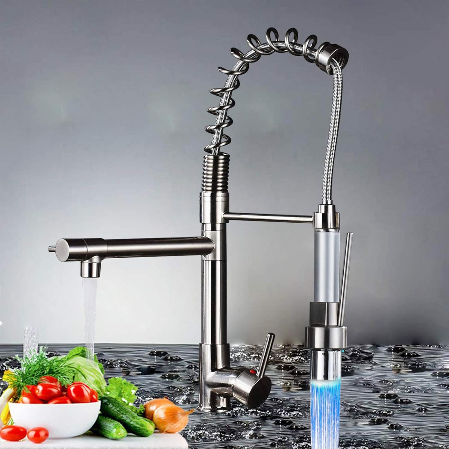 Saeuwtowy LED Grifo Cocina Lat oacute n Cepillado Grifo Cocina Extra