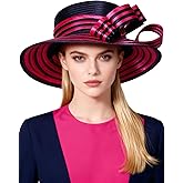 Wedding Bridal Church Party Derby Hats for Women Striped Bowler Hat Wide Brim Fascinator Flat Top Fedora Hats