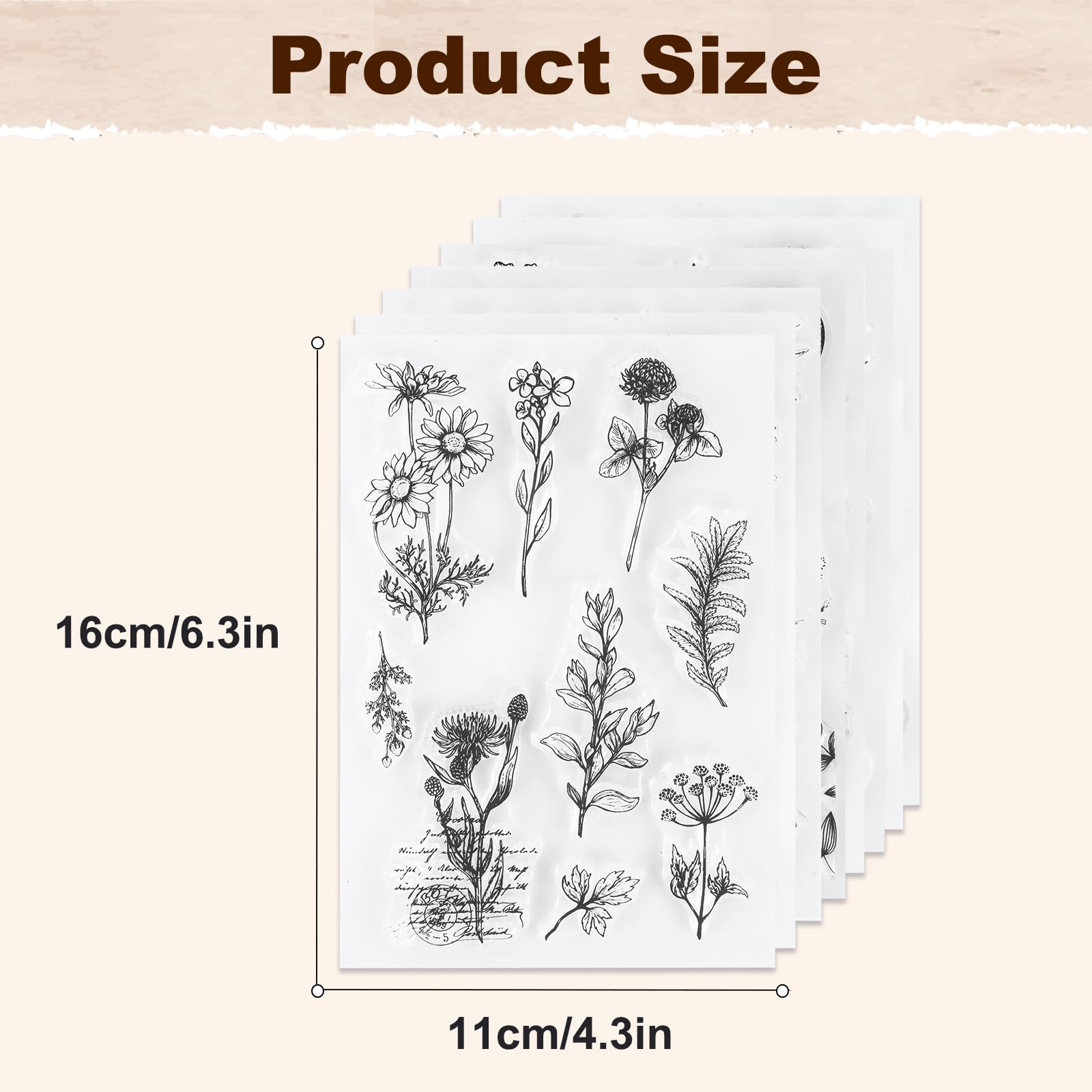 UCEC 8 Sheets Flower Clear Stamps for Card Making, Silicone Stamps for Crafting, Flower Stamp Clear Rubber Flowers Vintage Plants and Decoration and DIY Scrapbooking