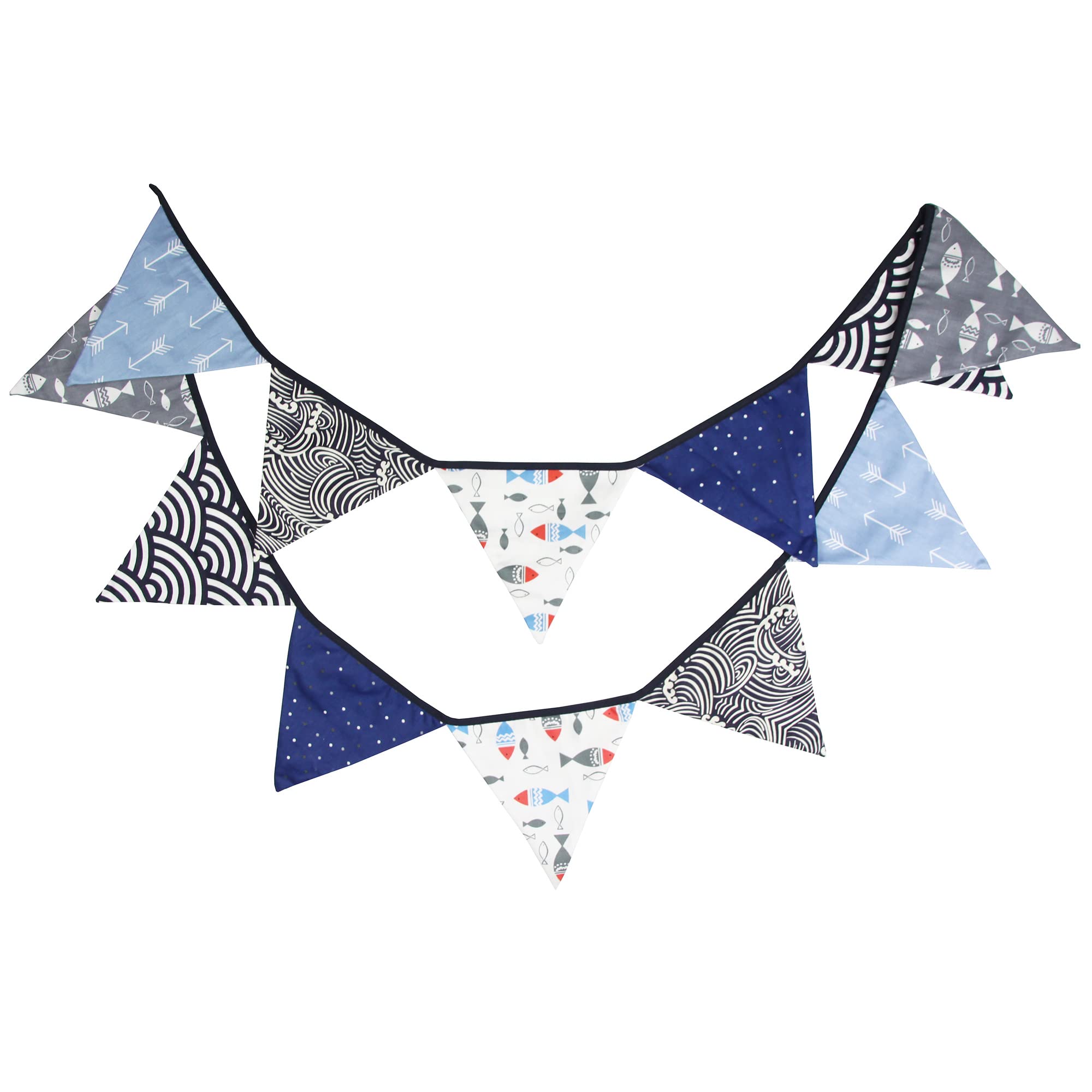 G2PLUS Double Sided Fabric Bunting Banner, Two Layer Triangle Floral Bunting, 3.3M with 12PCS Blue Lovely Pennants, Cotton Shabby Chic Garland for Bedroom Brithday Tea Party Decorations — image 1