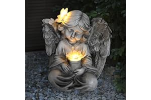 Iswabard Solar Garden Statue Angel with Solar, Statue Outdoor Garden Decor for Patio,Balcony,Yard, Lawn, Gift for Garden Mom Grandma，Garden Art Angel Holds The Flower Pot Outdoor