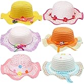 Qiodo 6 Pcs Girl Tea Party Garden Party Hats in Assorted Colors & Assorted Styles,Hats for Girls Dress up Princess Costume Birthday Party Supplies Easter Bonnets Beach Sun Hats, for Age 3-9