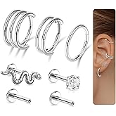 Beautidots G23 Titanium 3PCS/7PCS 16G Cartilage Double-Hoop Helix Conch Piercing Jewelry With Cubic Zirconia Flat Back Stud Earrings Set For Women Men