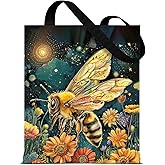 QYCFDXD Vintage Botanical Insect Canvas Tote Bag for Women, Aesthetic Floral Animal Reusable Shoulder Bag for Shopping