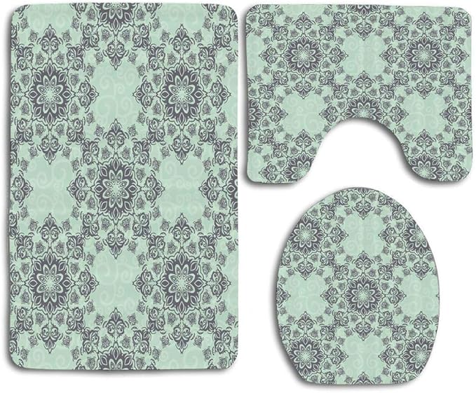 DFHome Juegos de Alfombrillas de baño de 3 Piezas Baroque Style Damask