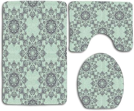 DFHome Juegos de Alfombrillas de baño de 3 Piezas Baroque Style Damask