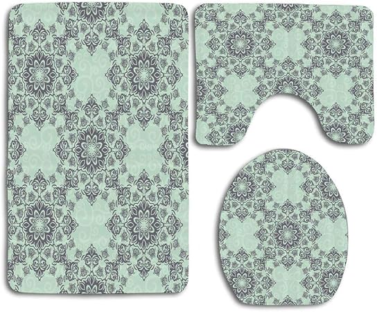 DFHome Juegos de Alfombrillas de baño de 3 Piezas Baroque Style Damask