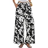 Women's Palazzo Pants Boho Floral High Waisted Pants Flowy Wide Leg Trousers with Pockets Women Casual Lounge