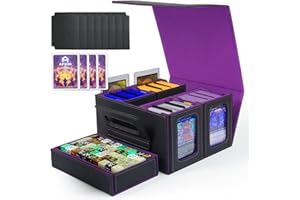 AFIING Commander Deck Box for MTG, Holds 400+ Double-Sleeved Cards, 4 Removable Deck Cases with Display Window, Dice Tray/Handle,Trading Card Storage Organizer/Dividers for TCG (Black Purple)