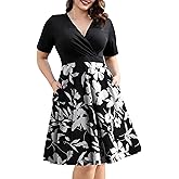 Ahlaray Womens Plus Size Dresses Short Sleeve Faux Wrap Causal Swing Dress with Pockets, L-4XL