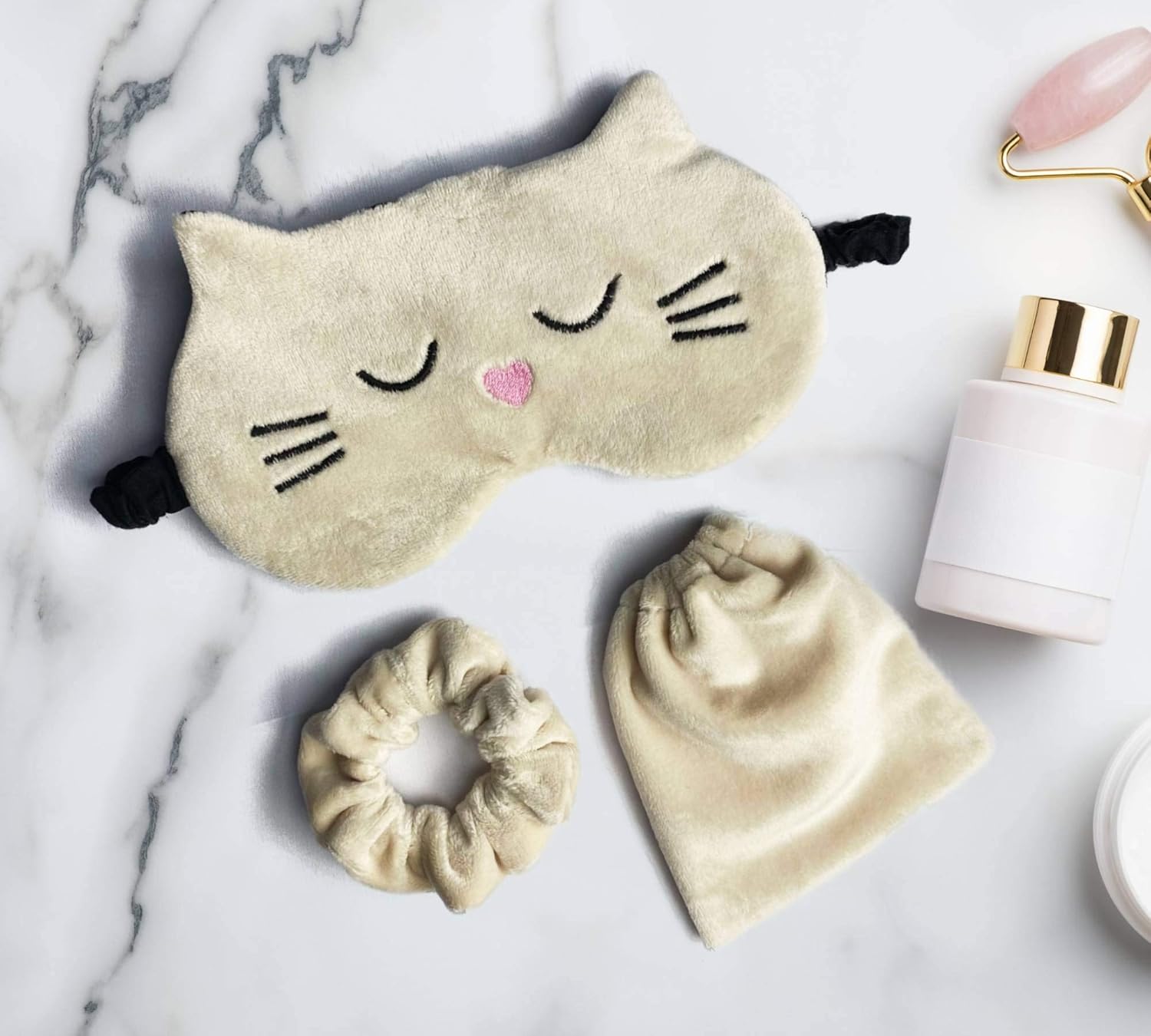 Cute Cat Sleeping Mask Fluffy Animal Eye Mask for Sleeping Velvet Gift Set Bag + Scrunchie Plush Sleep Mask Fun Kids Adult Sleeping Mask Gift fo her FBA - Image 4