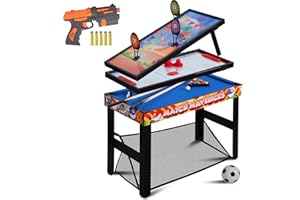 RayChee 36” 4-in-1 Multi Game Table, Combo Game Table Set for Kids, Childrens, Combination Arcade Set w/Pool Billiards, Air Hockey, Soccer, Shooting Game for Home, Game Room