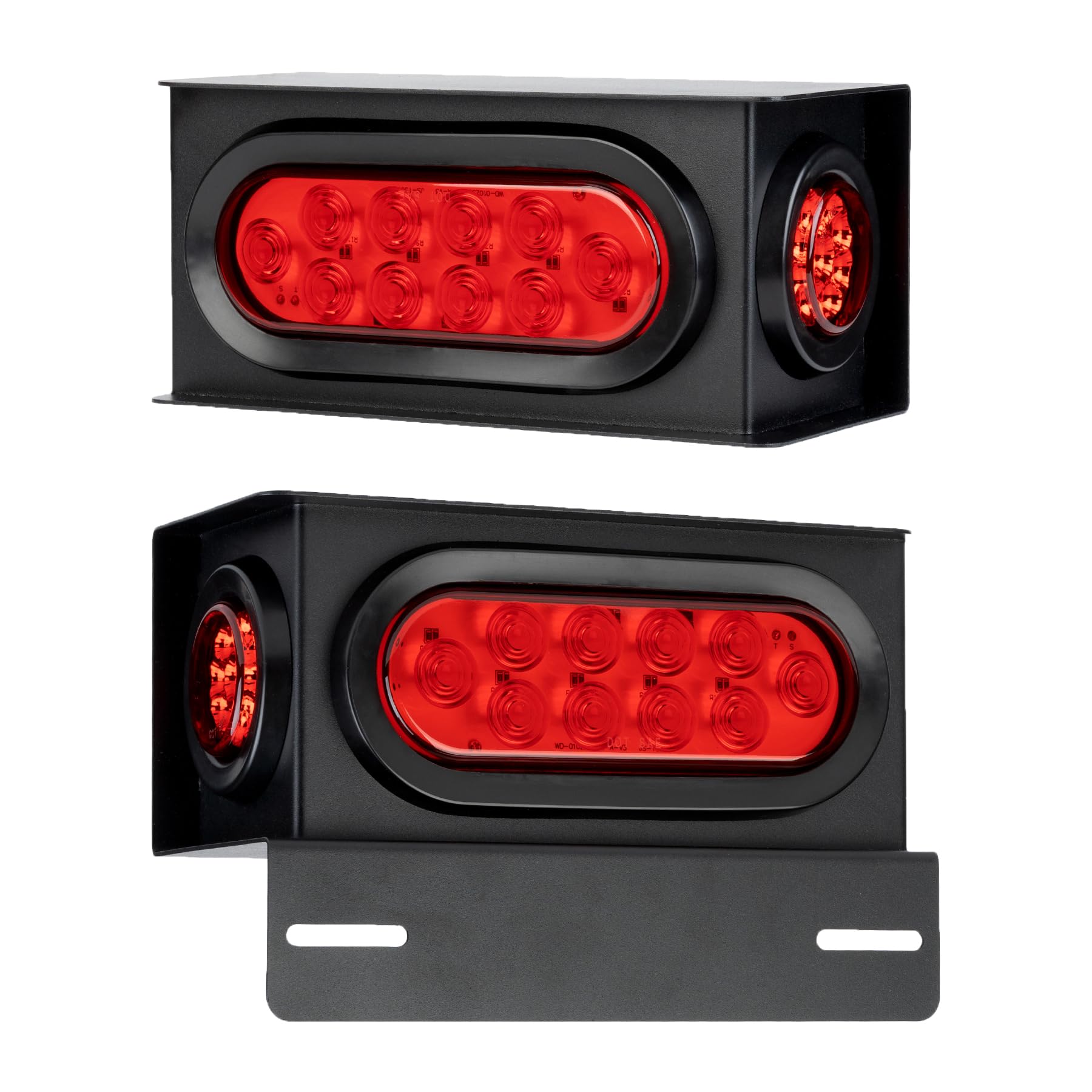 Photo 1 of RUNBAITOO 2PCS Steel Trailer Light Boxes Housing Kit with 6-Inch Oval LED Tail Lights (10LED) and 2-Inch Round LED Side Marker Lights (9LED), Grommets & Wire Connectors Included (Red+Red)