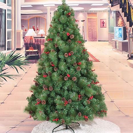 Amazon Co Jp 人工的なクリスマス ツリー フィギュア 暗号化 松のコーンと松の針の木 赤い果実 容易な組み立て マスの日のための金属の足で立つ ホーム 市場 A ホーム キッチン