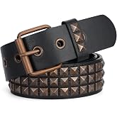 WHIPPY Studded Belt for Women Men Metal Punk Rock Rivet Grommet Belt with Bright Pyramid Studs for Jeans Pants