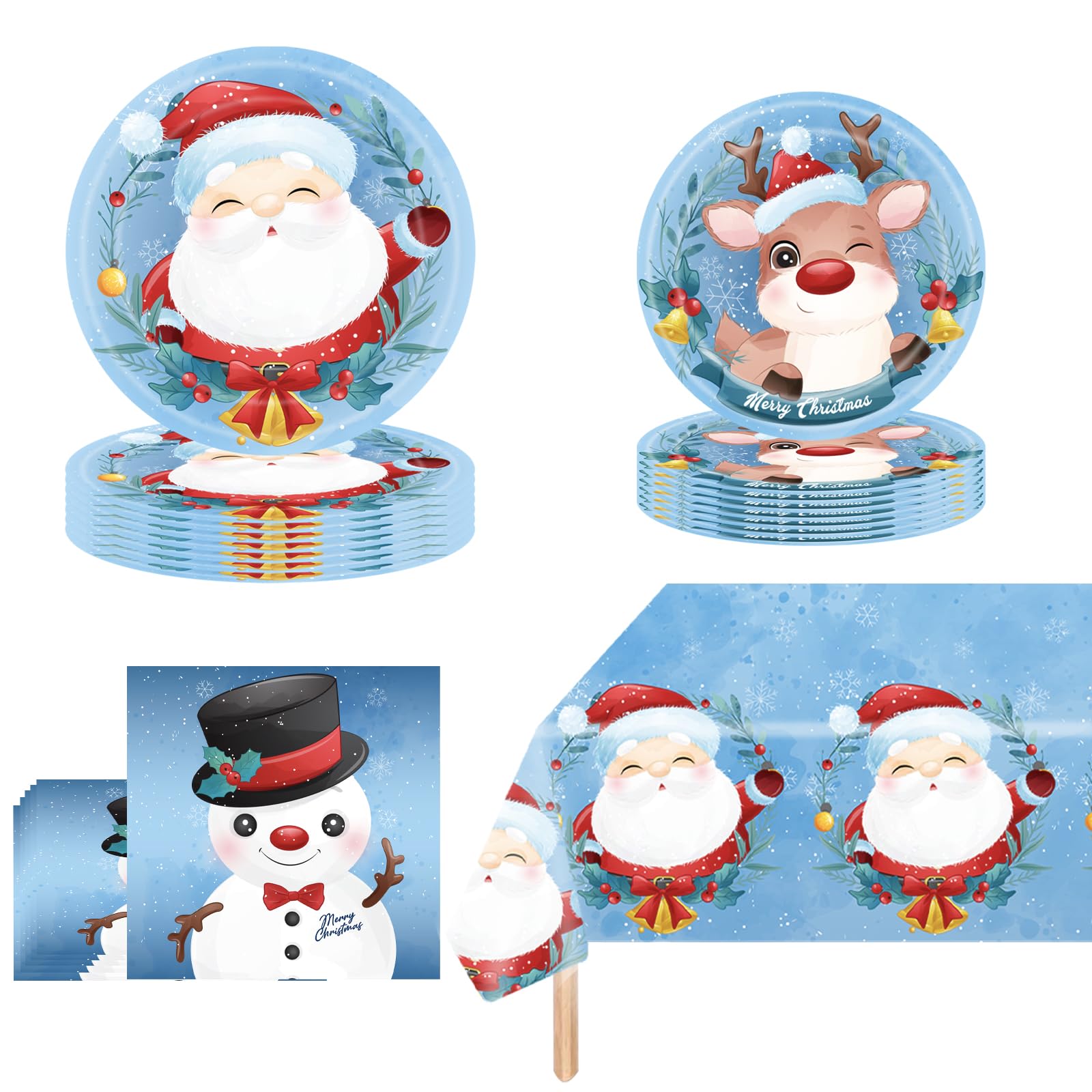 53Pcs Christmas Party Tableware Set,16 Guests Christmas Table Decoration Dinnerware Set with Xmas 137*274cm Tablecloth Napkins Christmas Paper Plates for Christmas Party Supplies Tableware Decorations — image 1