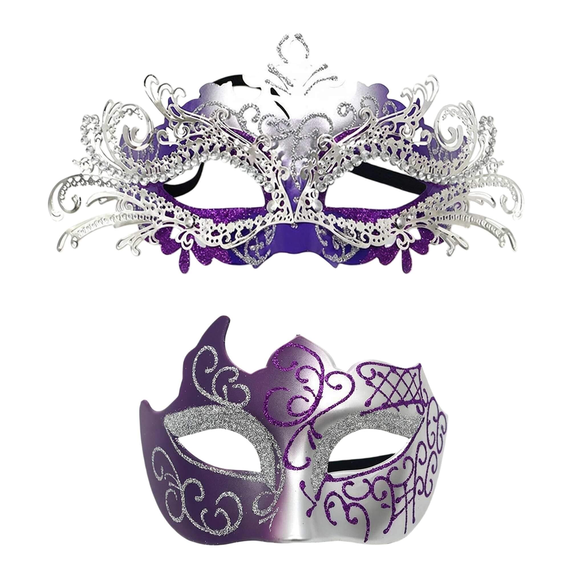 SHIFANQI 2 Pack Masquerade Mask for Women Men, Couples Rhinestone Venetian Ball Mask Set for Fancy Dress Party, Carnival, Ball, Wedding, Mardi Gras, Eye Mask Costume, Purple