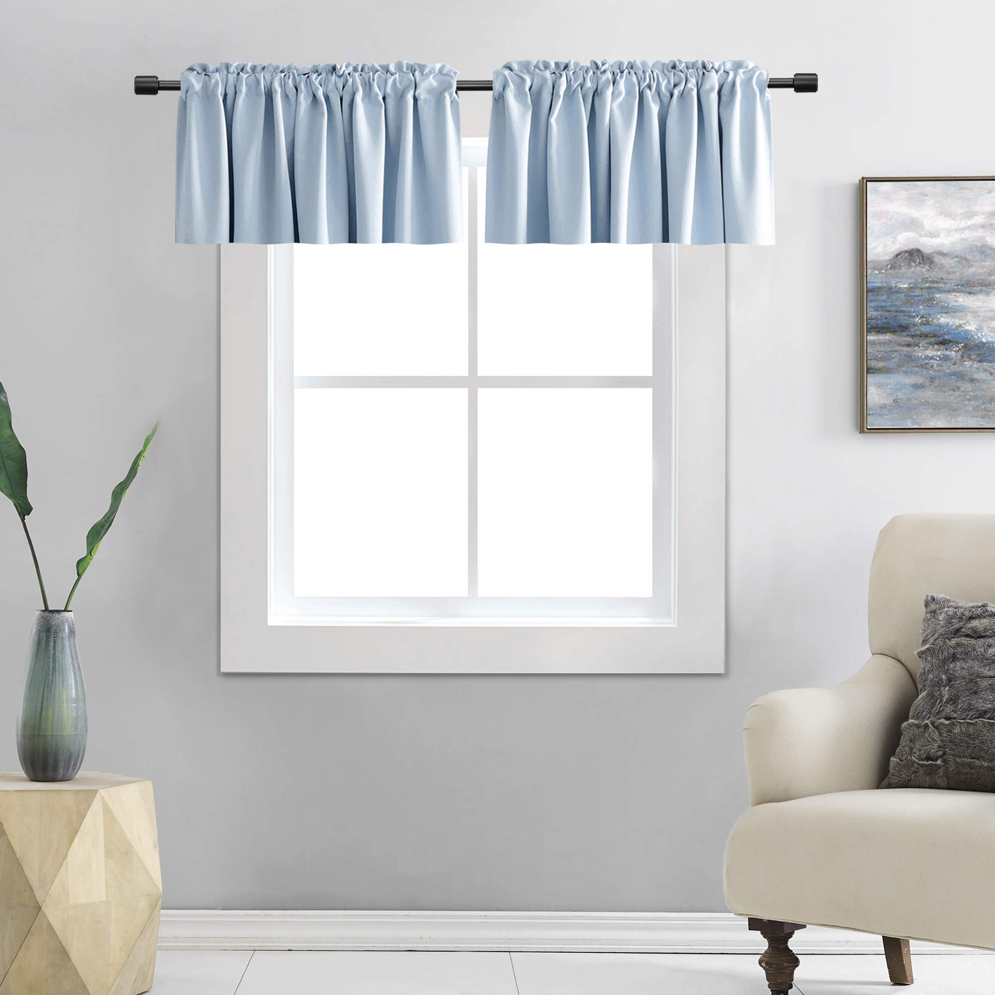 Photo 1 of DONREN 12 Inches Long Valances for Windows - 2 Panels Dream Blue Room Darkening Window Valances for Basement with Rod Pocket (Light Blue,42 Inches Wide)