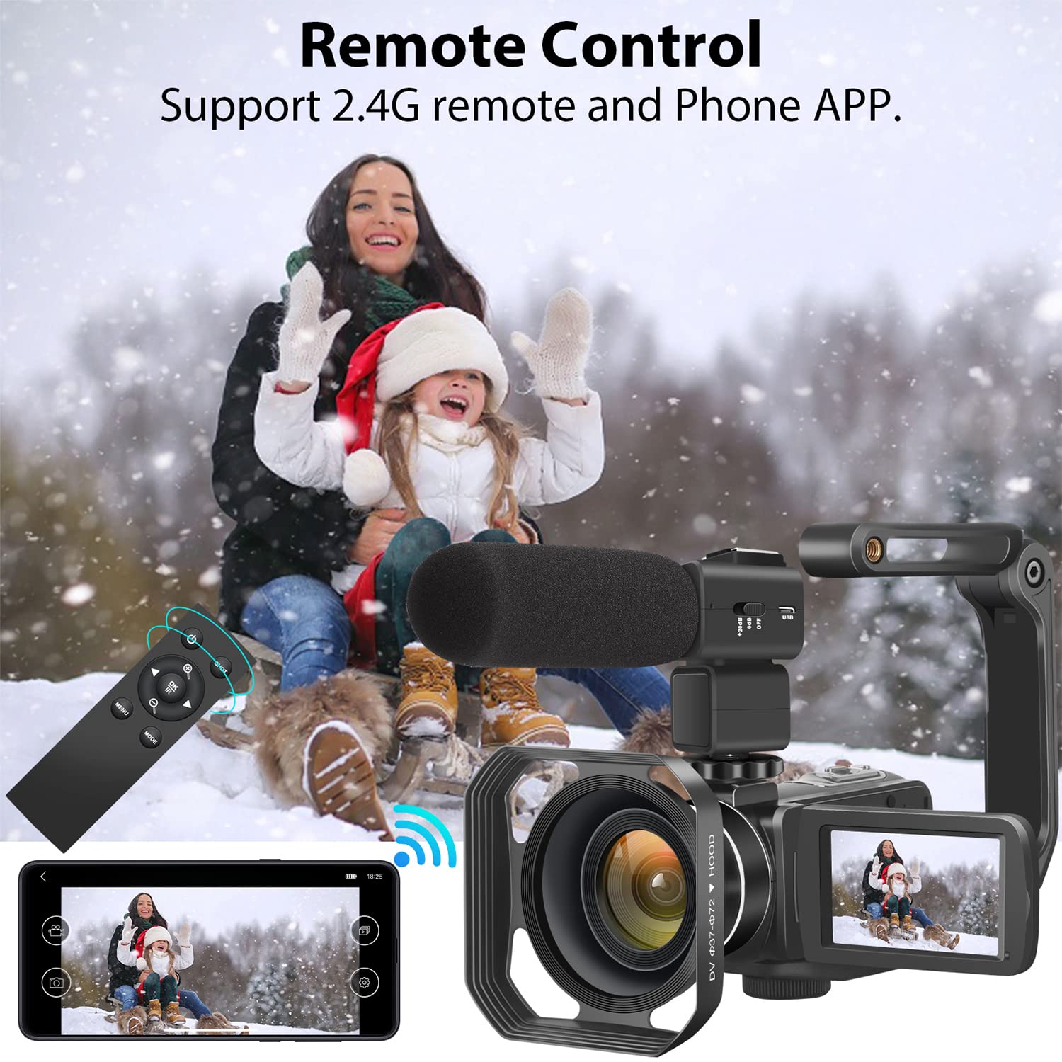 KOMERY Camcorders Video Camera 4K 56MP UHD for YouTube with External Mic with 32G SD Card 2.4G Remote IR Night Vision, 18X Digital Zoom WiFi