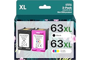 UTEFUL Remanufactured Ink Cartridges Replacement for HP Ink 63 63XL Compatible with OfficeJet 3830 4650 4655 5255 5258 5200 Envy 4510 4520 DeskJet 1110 3630 Printer (1 Black,1 Tri-Color)