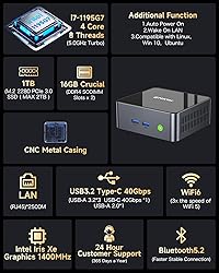 GMKtec Mini PC Intel i7-1195G7(Up to 5.0GHz) 16GB