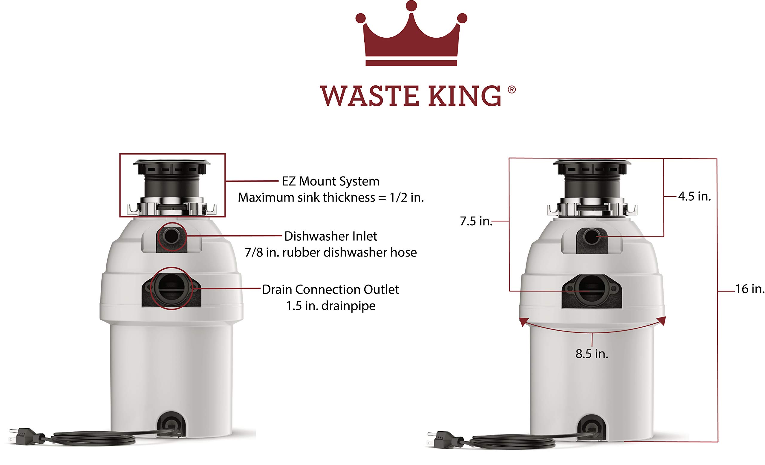 Waste King L8000 Garbage Disposal with Power Cord, 1 HP Buy Online