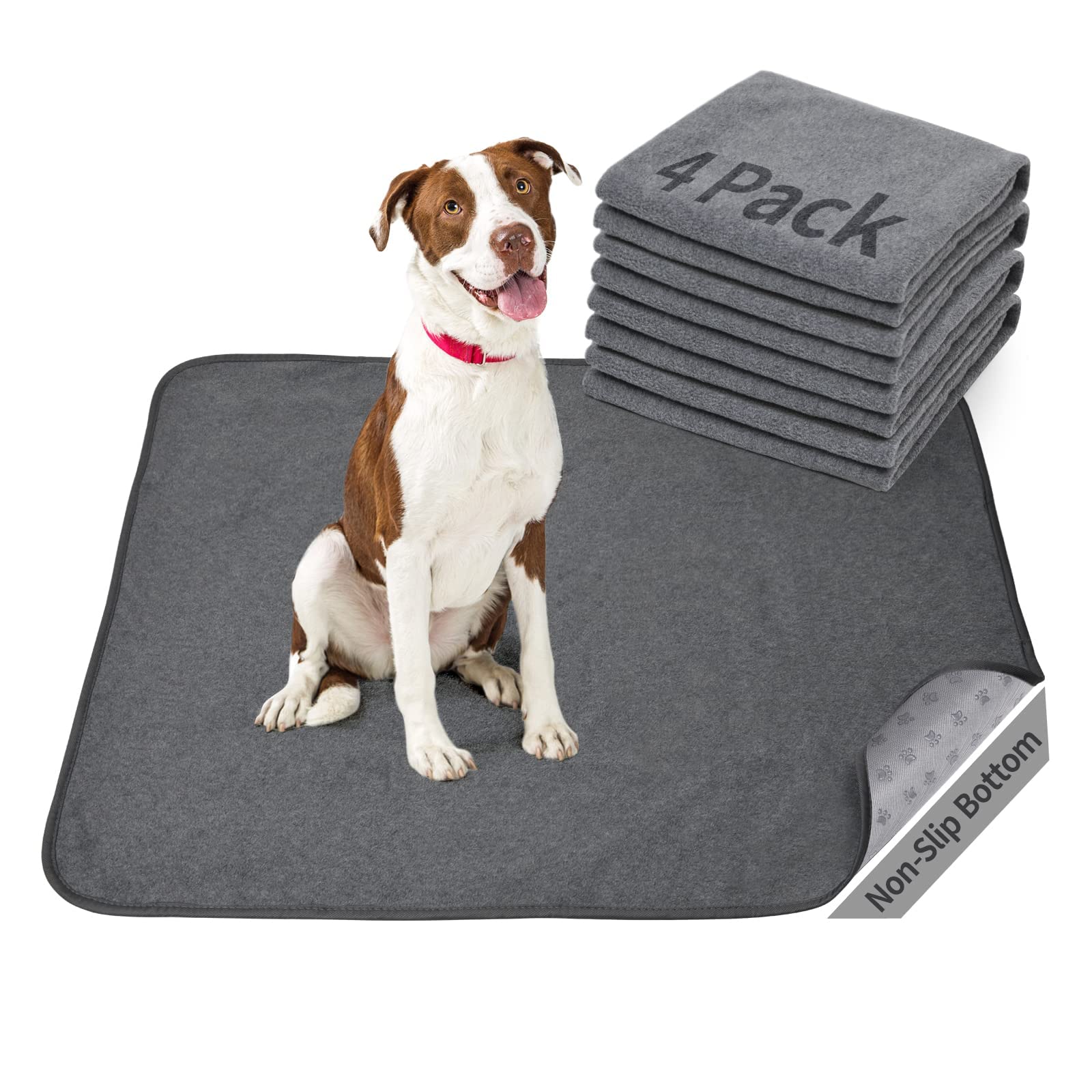 Washable Pee Pads for Dogs, 46x61 4 Pack Reusable Whelping Mats, Absorb Dog Mats Non-Slip Puppy Training Pads for Whelping, Potty, Training, Playpen, Crate, Grey — image 1