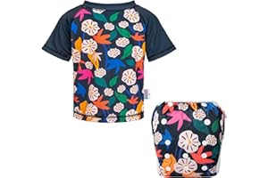 ALVA ALVABABY 2 Pieces Baby Girls Swimsuit Toddler Rash Guard Set Short Sleeve Swimwear Reusable Swim Diaper with Matching To