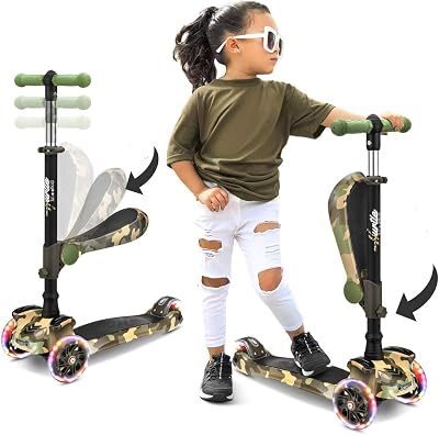 Hurtle 12 Wheel Kids Scooter Stand & Cruise Folding LED Lights Adjustable Height