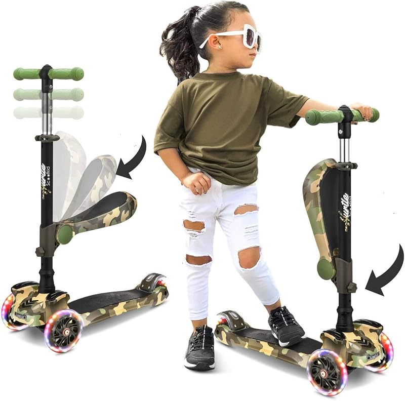 Hurtle 12 Wheel Kids Scooter Stand & Cruise Folding LED Lights Adjustable Height