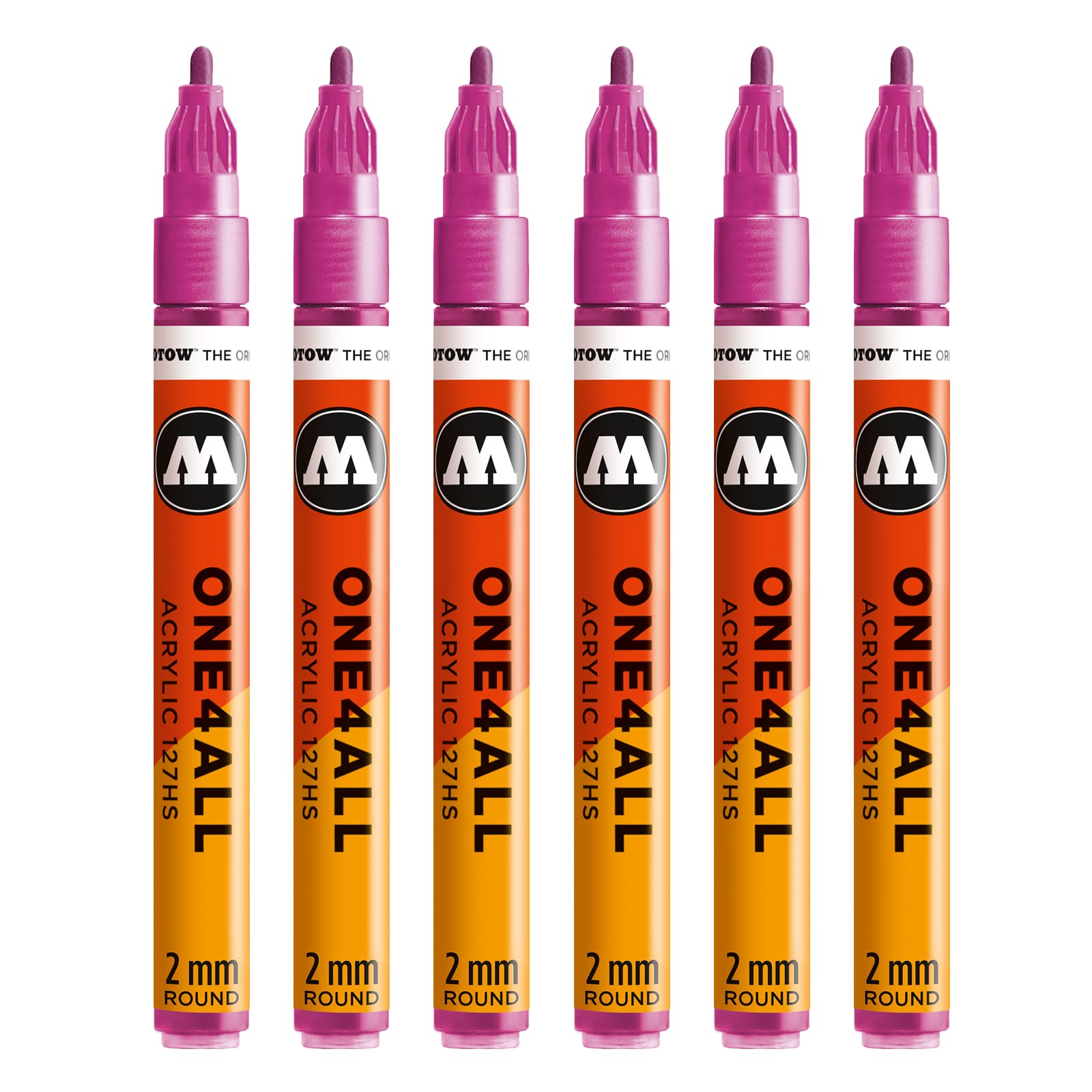 Molotow One4All 127HS Acrylic Marker (2.0 mm Line Width, High Coverage and Permanent, UV-Resistant, for Almost All Surfaces) Pack of 6 Colour 225 Metallic Pink