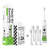 Made by Dentists Kids Electric Toothbrush - Rechargeable Vibrating Toothbrush with Timer, Includes 6 Replacement Heads, Gently Cleans Teeth, Kid & Toddlers Age 2+, Monster