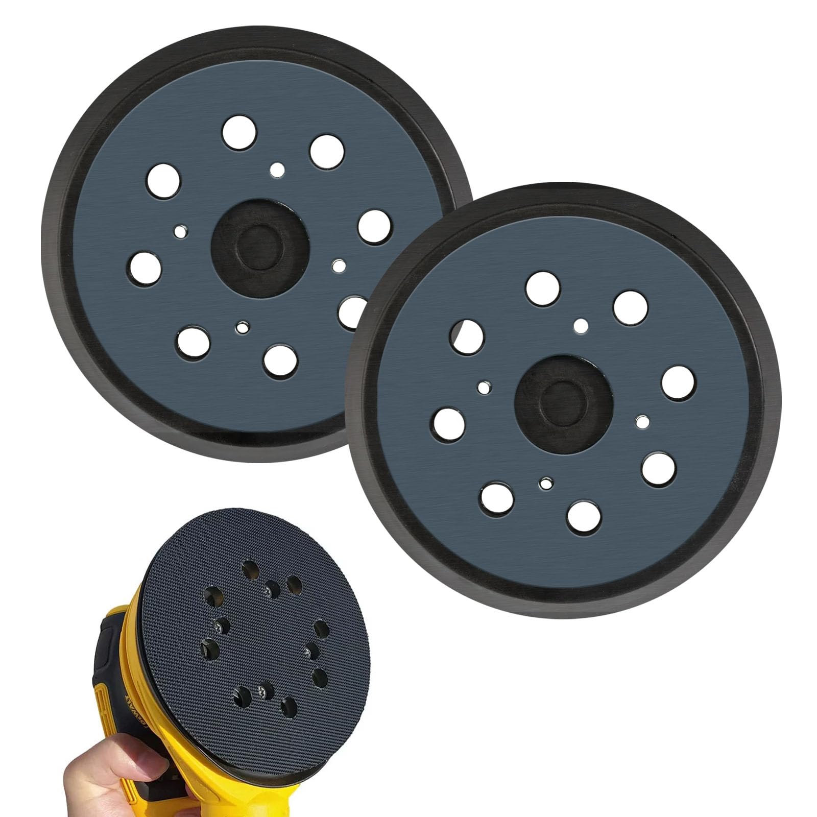 2 Pcs 5" 8 Hole Replacement Sander Pad Hook and Loop Orbital Sander Replacement Pad Backing Pad 125mm Round Hook and Loop Backing Pad for Buffing Random Orbital Sander Pads