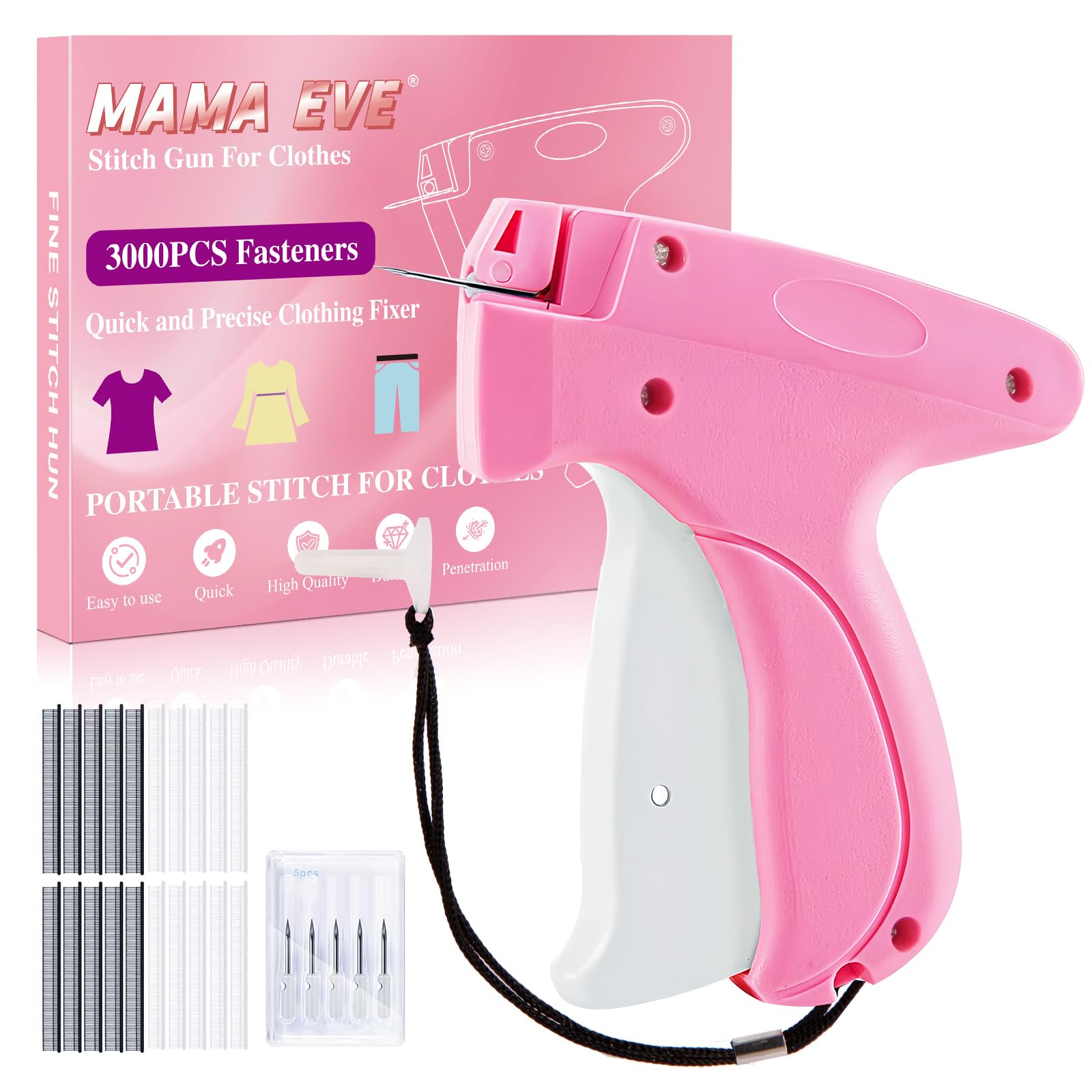 Photo 1 of Stitch  For Clothes - Stitchy Tagging Gun for Clothing - Handheld Stitch Gun Quick Clothing Fixer - Includes 6 Needle?1500 Black Fasteners & 1500 White Fasteners (Carmine)
