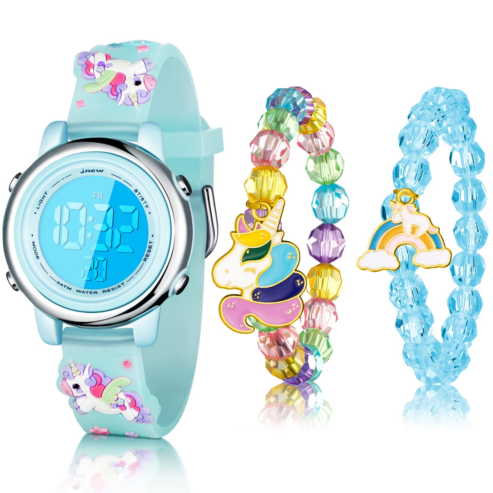 Photo 1 of Yaomiao 3 Pieces Kids Unicorn Digital Sport Watches and Bracelets,7 Color Lights, Alarm, Stopwatch, 3D Waterproof Watch Gift for Girls 3-10 Years Old (Cute Style)
