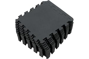 Yostrong® 18 Tiles Interlocking Puzzle Foam Baby Play Mat with Straight Edges for Playing - EVA Babies Crawling Mat | Rubber Floor Work Out Mats for Home Gym. Black. YOC-Db18S18