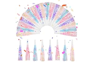 Motionchic 24 Pcs Party Blowers Noise Makers Mermaid Unicorn Pink Purple Pastel Party Horns Favor Glitter Metallic Fringed Blowers Favors for Kids Girl Adults Birthday Christmas New Years Eve Supplies