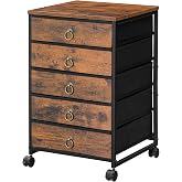 HOOBRO 5-Drawer Chest, File Cabinet, Office Cabinet with Drawers, Rolling Printer Stand for Living Room, Home Office, Nonwovens Drawer, Easy Assembly, Rustic Brown BF50WJ01