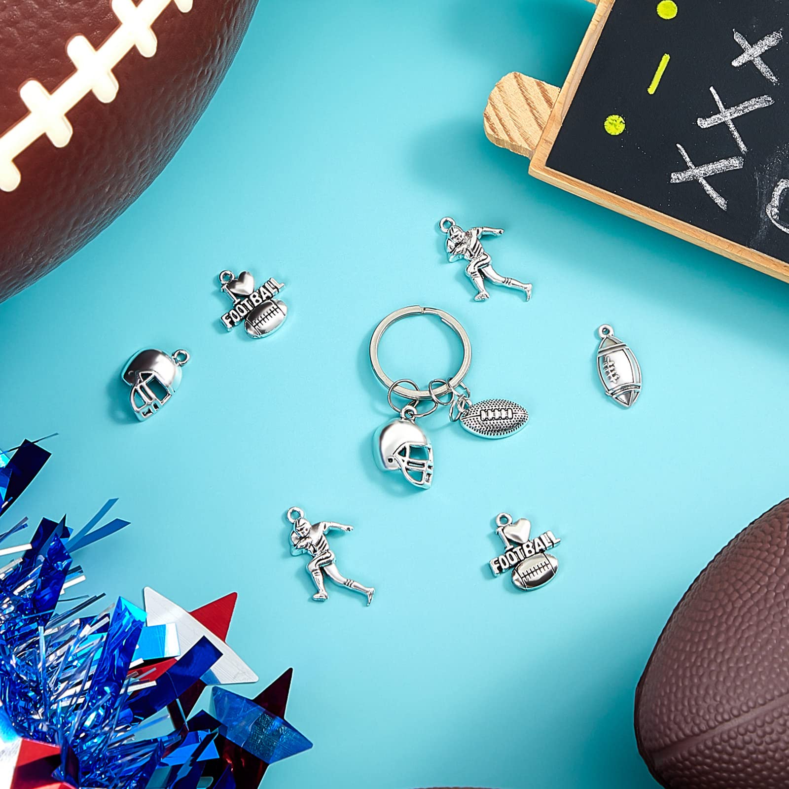 Blulu Football Charms Mixed Silver Football Player's Bat Beads Pendants Necklace Crafting Sport Charms Jewelry Making Findings Accessory DIY Necklace Bracelet