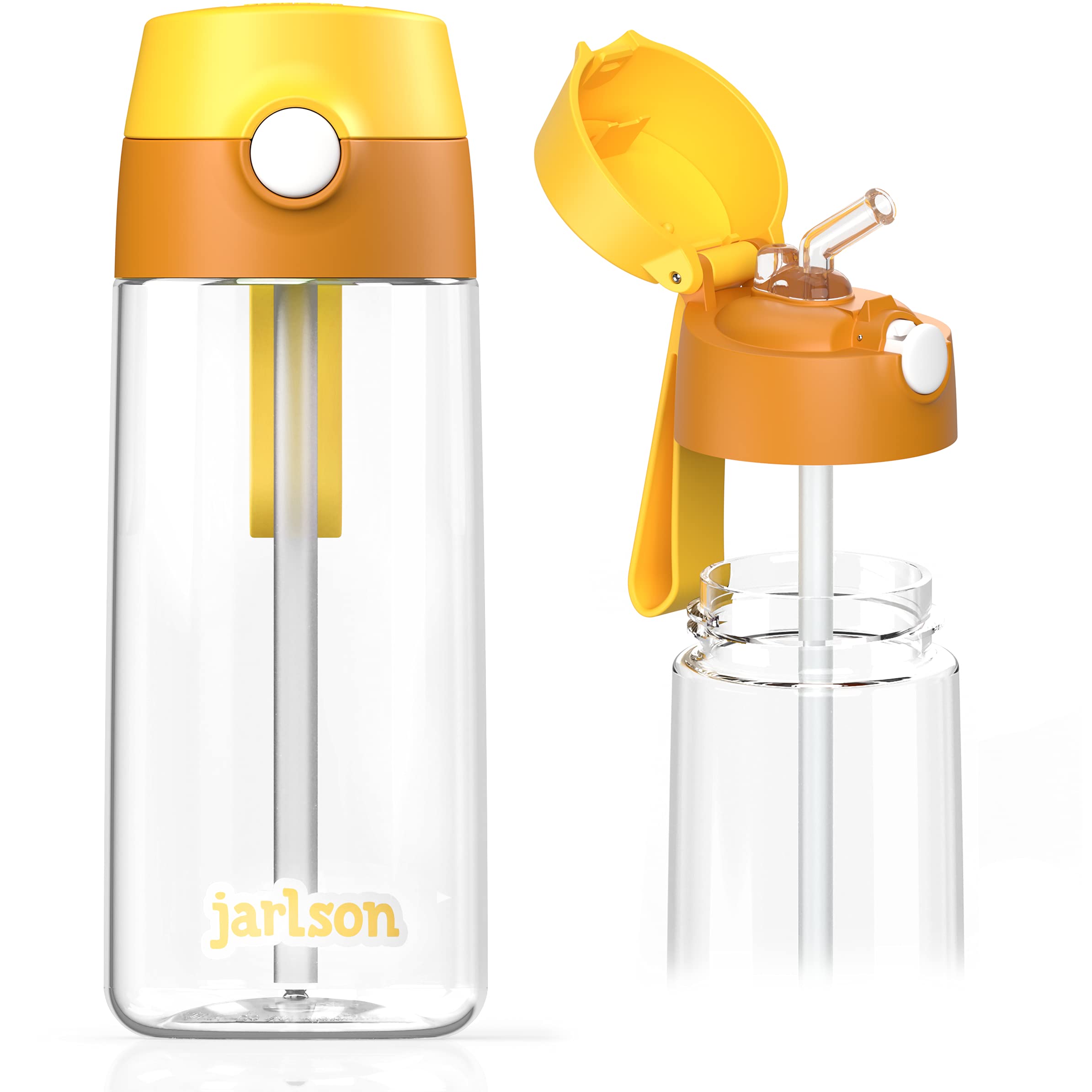 Jarlson® Trinkflasche Kinder Tritan Emi [MIT STROHHALM] - Auslaufsichere Wasserflasche - Kindertrinkflasche Schule & Kindergarten - Water Bottle Kids - BPA Freie Flasche - Kinderflasche (500ml Gelb)