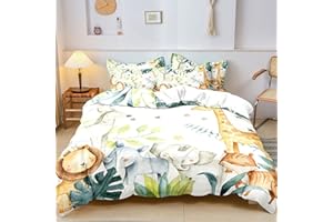 BESTDESIL Aniamal Duvet Cover Set for Kids,Cartoon Duvet Cover Bedding Set,3 Pcs Ultra Soft Washed Microfiber Duvet Cover with Zipper Closure,Twin Size