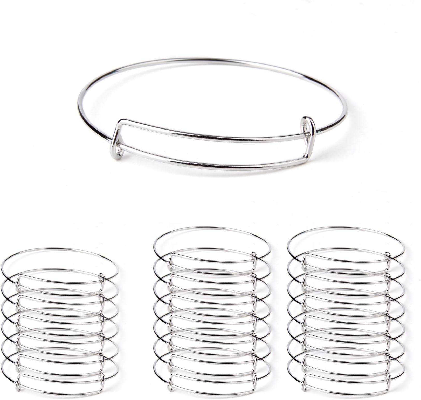 Women's Expandable Blank Bangle Adjustable Wire Bracelet for DIY Jewelry Making Bracelets 2.6 inches-20pcs