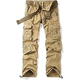 OCHENTA Men's Cotton Casual Cargo Work Pants Baggy Travel Hiking with Multi Pockets (No Belt)