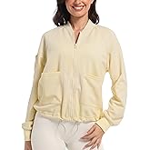 andy & natalie Lightweight Jacket Womens Zip Up Sweatshirt Bomber Collar Drawstring Fashion Casual Fall Jacket Trendy Coat